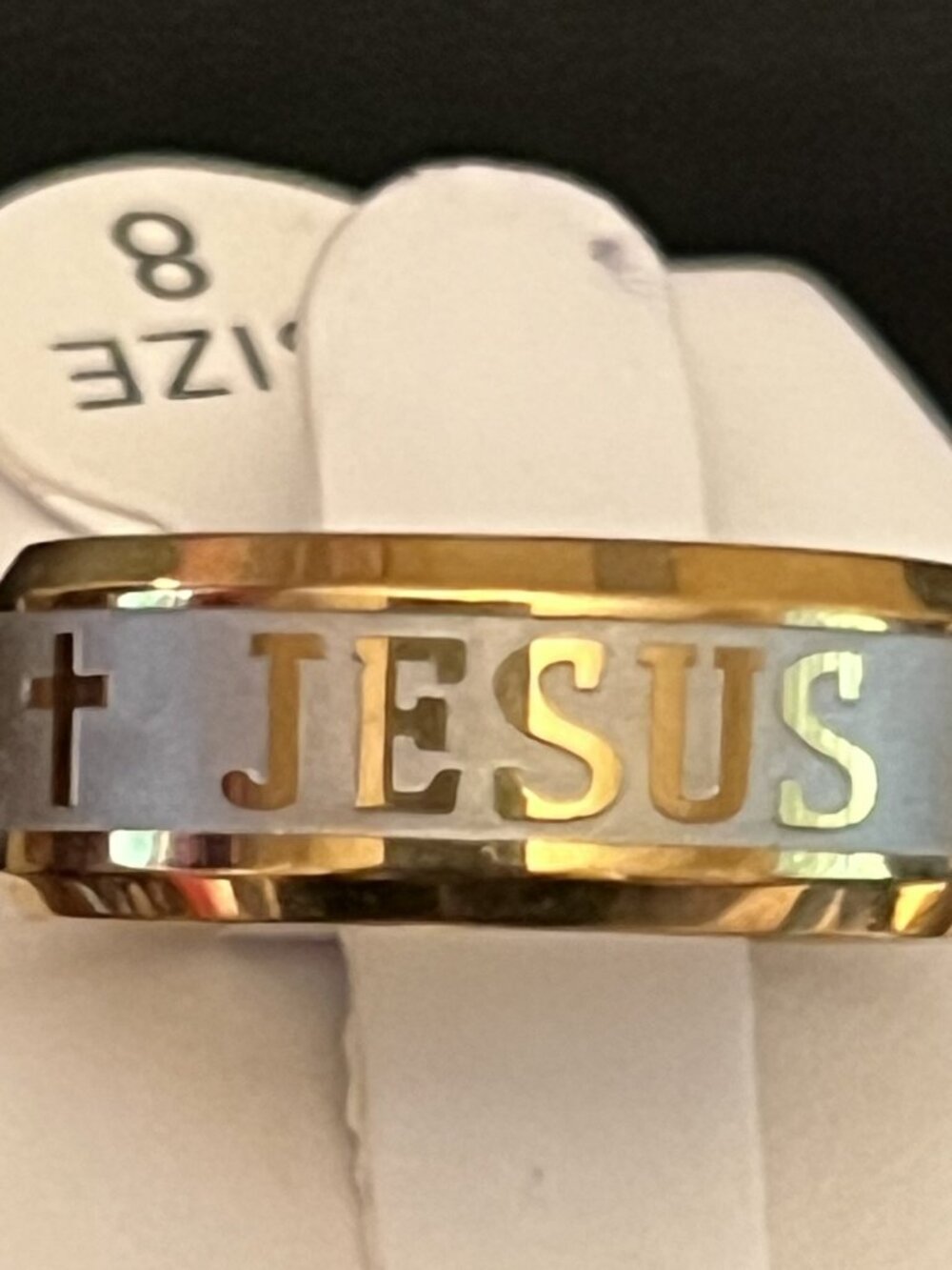 2-Tone Stainless Steel JESUS Band Ring Size 7, 8, 8.5, 10.5, 11.5, 13, 14